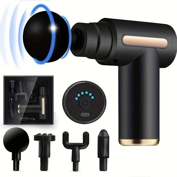 Shopeleven Full Body Massage Gun for Pain Relief | Deep Tissue Percussion Massager |4 Heads Mini Gun Massager Machine for Pain Relief - Body,Shoulders...