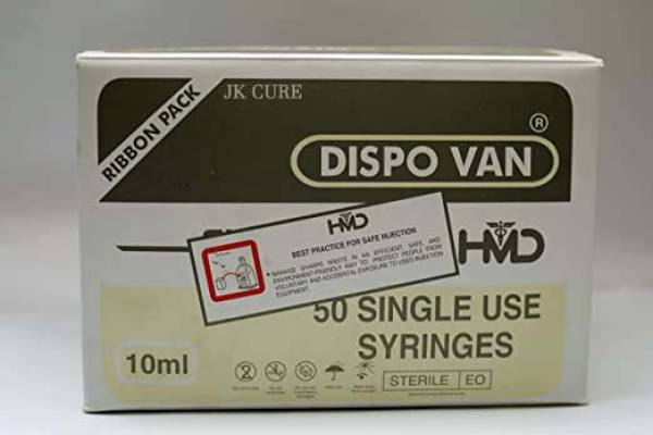 JK CURE Dispovan Single Use Hypodermic 10 ML Syringe With Needle Medical Needle
