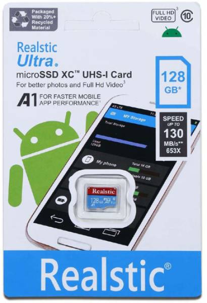 Realstic Ultra 128 GB MicroSDXC Class 10 130 MB/s Memory Card