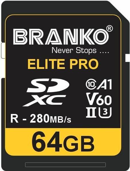 Branko Elite Pro Memory Card for Photo Video Music Voice File DSLR Camera DSC Camcorder 64 GB SDXC Class 10 280 MB/s Memory Card