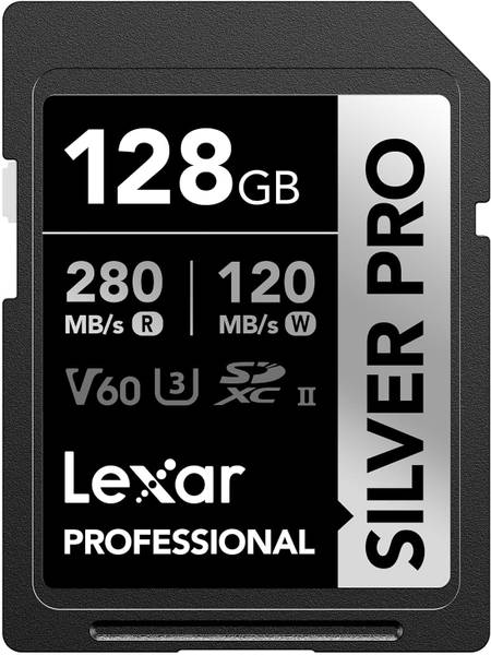 Lexar Professional Silver PRO Professional Silver Pro UHS II C10, U3, V60, Full-HD & 4K Video 128 GB SDXC Class 10 280 MB/s Memory Card Compatible wit...