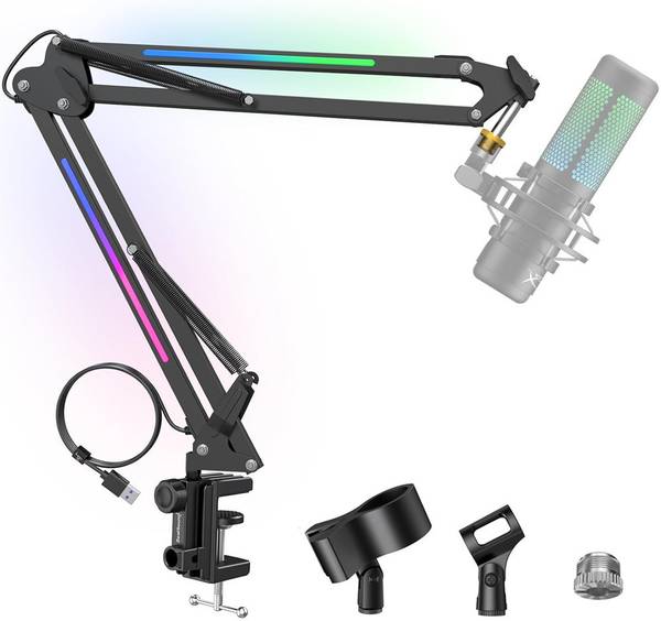 AMG Music RGB Microphone Stand Mic Arm Stand with RGB Lights for Studio Recording Gaming Microphone Stand for YouTube Streaming Podcasting Microphone ...