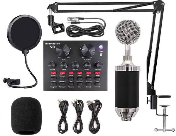 Cezo BM3000 Condenser Microphone Set with V8 Sound Card for Studio Recording Audio Interface Digital Sound Mixer Voice Changer Podcast Mixer Live Soun...
