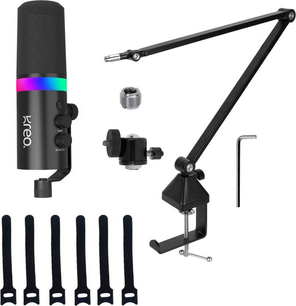 Kreo Sonik RGB Mic with Rod v2 BoomArm, XLR/USB Dynamic Mic for Streaming, Metal Body Microphone