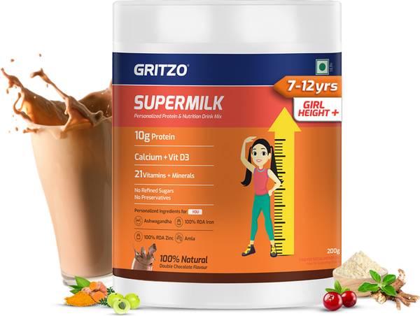Gritzo SuperMilk Height+ (7-12y Girls),10g Protein, Double Chocolate