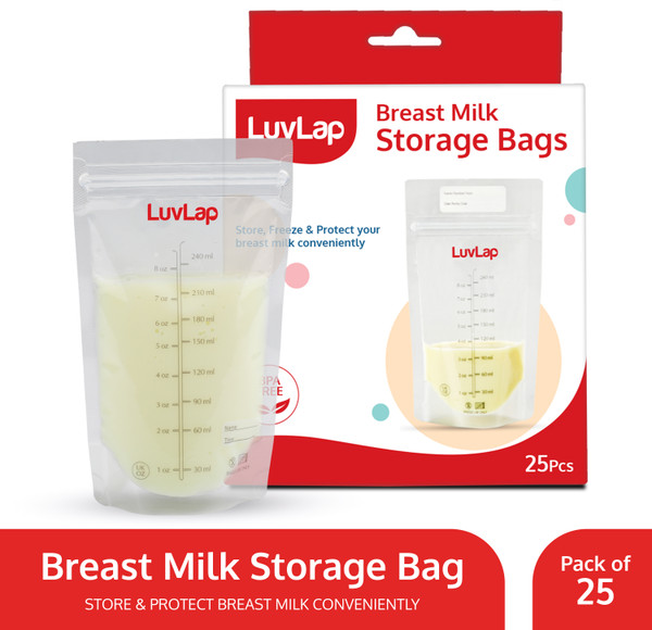 LuvLap Baby Breast Milk Storage Bags, BPA Free Disposable Milk Freezer Bags for Breast Feeding (Pack of 25 Bags)