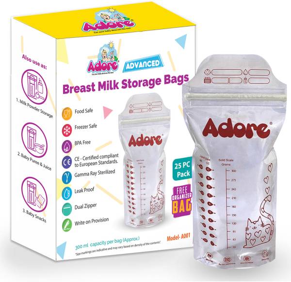 Adore by Adore Advanced Milk Storage Bags 300ml Capacity-Food Safe-Multipurpose Use-Dual Zipper