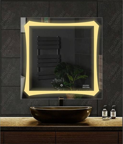 PRINCE ART 24x24 Inch LED Wall Mirror Glass with Touch Sensor Lights for Home Decor HD19 Bathroom Mirror