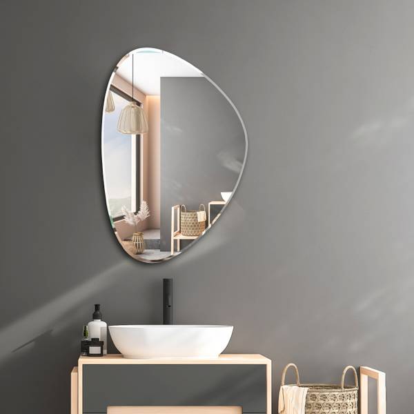 The Deqor Pebble Shape Bevel Frameless Wall Mirror for Bathroom, Home, Wash Basin 18x24 In Bathroom Mirror