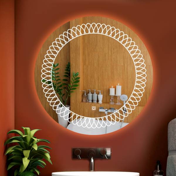 SAHAJ PLASTO LED lighted wall Decorative, 24" X 24" for Wash basin, Make up Bathroom Mirror