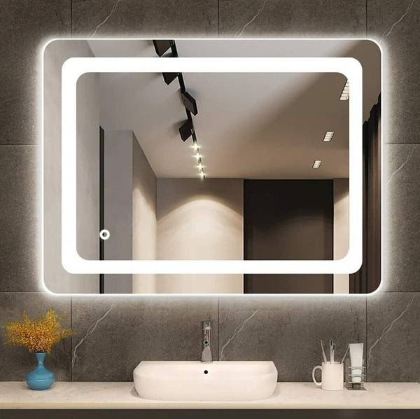 Khushi Decors 18x24 Inch LED Wall Mirror Glass with Touch Sensor Lights for Home Decor HS16 Bathroom Mirror