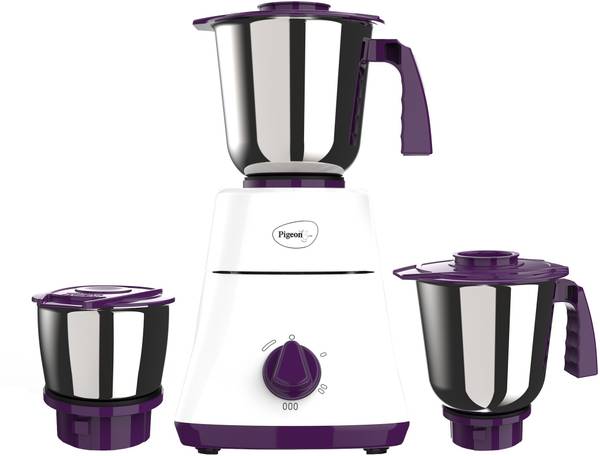 Pigeon 16086 Favourite 3 Jar 500 Watts Mixer 500 W Juicer Mixer Grinder (3 Jars, White, Purple)