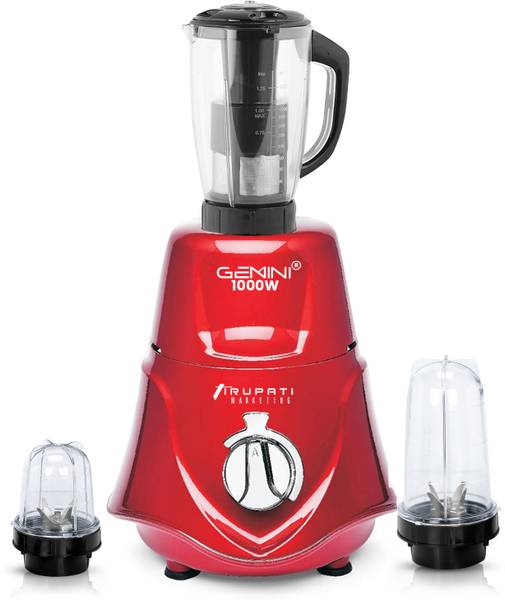 Gemini 1000W Rocket Mixer Grinder with 2Bullets, Juicer Jar (Juicer, 350ML, 530ML Jars) Rocket TR3J222 1000 Mixer Grinder (3 Jars, Red)