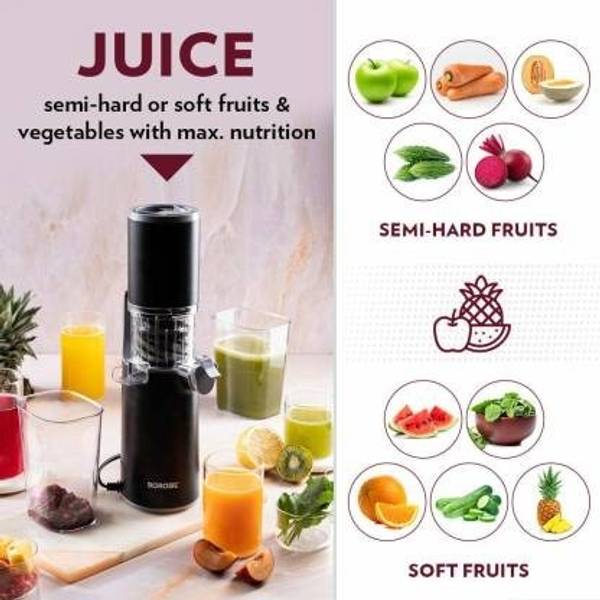 BOROSIL Mixer Grinder Easy Juice Cold Press Slow Juicer 130 Juicer Mixer Grinder 130 Juicer Mixer Grinder (2 Jars, Black, transparent)
