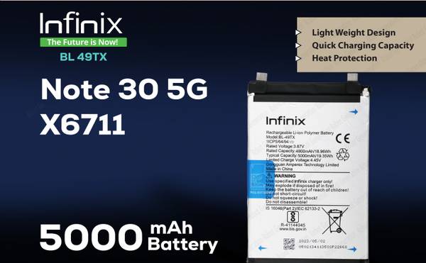 Infinix Mobile Battery For BL 49TX Infinix Note 30 5G( X6711 ) -5000 mAh