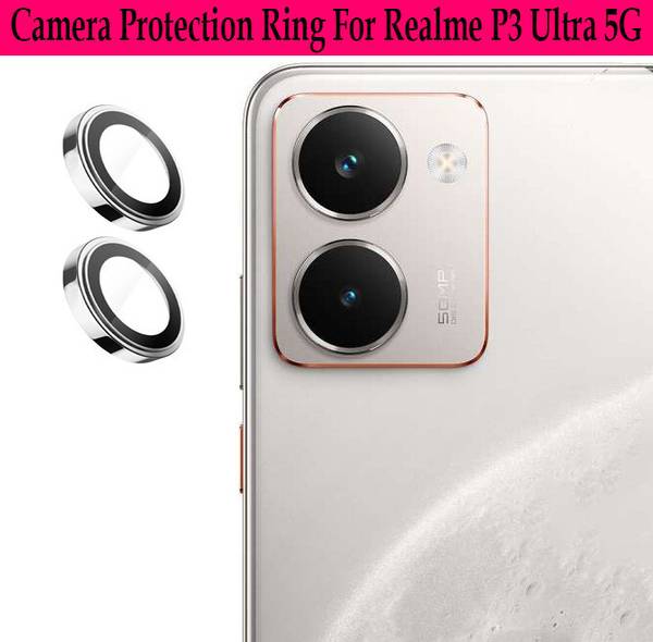 KREZEE Back Camera Lens Ring Guard Protector for Realme P3 Ultra 5G [ Silver Metal Ring with 9H Glass] Set of 1