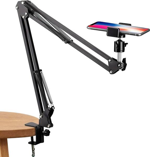 Pecan Overhead Tabletop phone & tablet holder Scissor Boom Arm Articulating Tablet & Mobile Holder