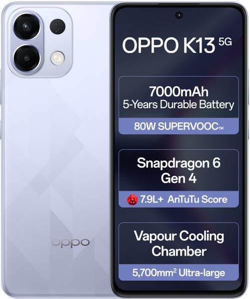 OPPO K13 5G with 7000mAh and 80W SUPERVOOC Charger In-The-Box (Icy Purple, 128 GB)