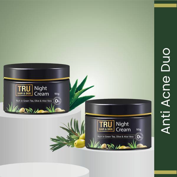 TRU HAIR & SKIN Niacinamide Night Cream Pack of 2|Anti-Acne, Spot Care, Hydrating, Brightening