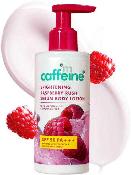 mCaffeine Brightening Raspberry Rush Sunscreen Body Lotion SPF50 PA+++ UV Protection