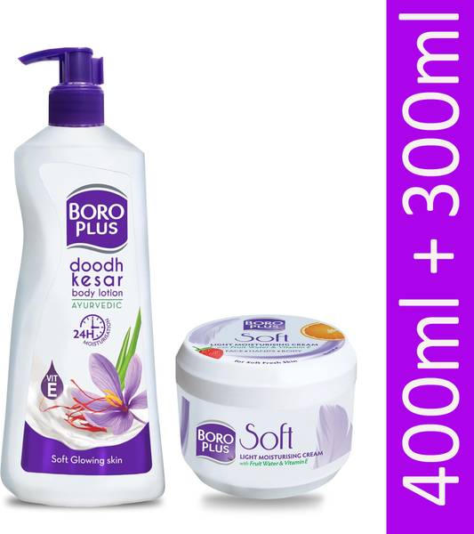 BOROPLUS Soft Ayurvedic Antiseptic Cream 300ml + Doodh Kesar Lotion 400ml