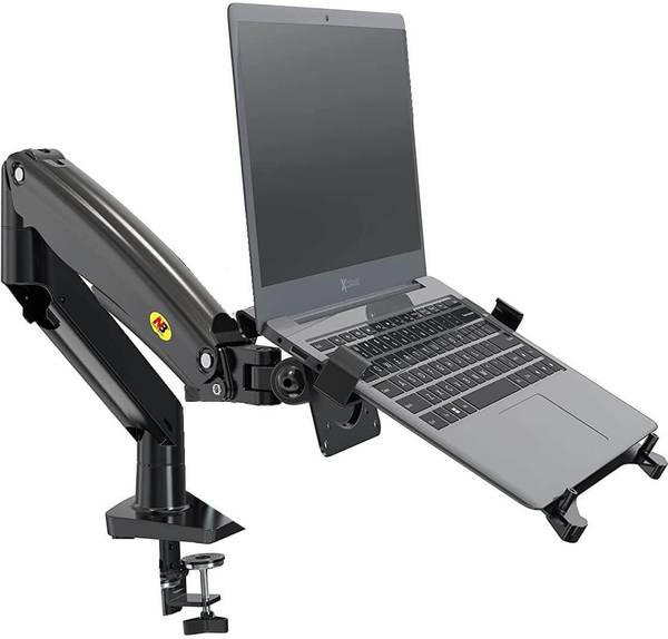 Gadget-Wagon 17 - 27" Gas Strut LED Monitor Desk Arm with Laptop Tray 360 Degree Swivel tilt Desk Mount Monitor Arm