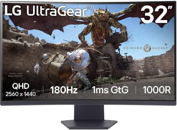 LG ULTRAGEAR 1000R 81.28 cm (32 inch) Curved Quad HD LED Backlit VA Panel Gaming Monitor (32GS60QC-(2560 x 1440), HDR10, 99% sRGB, HDMIx2 Display Port...