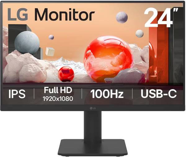 LG 60.96 cm (24 inch) Full HD LED Backlit IPS Panel Monitor (24MS570B,(1920x1080)USB-C with PD65W,Tilt/Height, Built in Speaker,USB & HDMIx2)