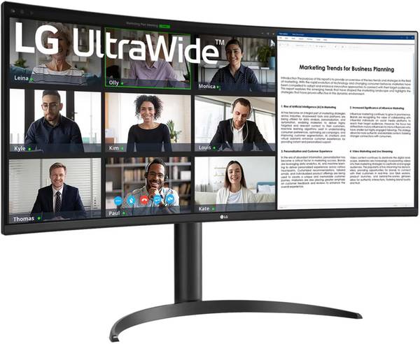 LG ULTRAWIDE 1800r 21:9 86.36 cm (34 inch) Curved WQHD VA Panel Monitor (34WR55QC-(3440 x 1440)-HDR 10,sRGB 99%,USB Type-C with 65W PD,Height,Tilt, Bl...