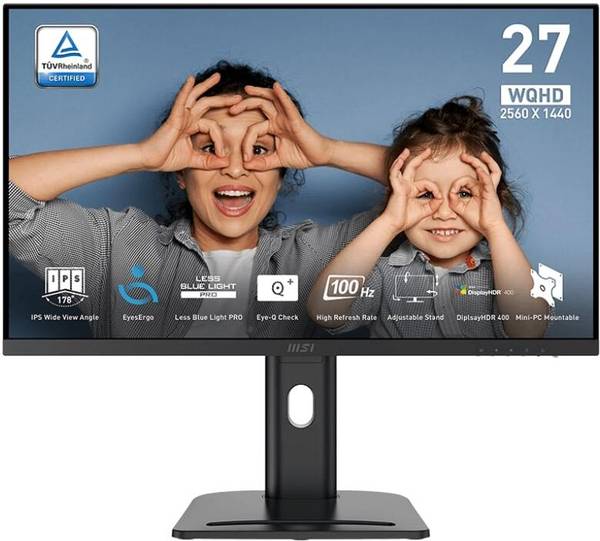 MSI 68.58 cm (27 inch) WQHD IPS Panel with Mini-PC Mountable Stand, Anti-Flicker Technology, 118% SRGB, Height Adjustable Business Monitor (PRO MP273Q...