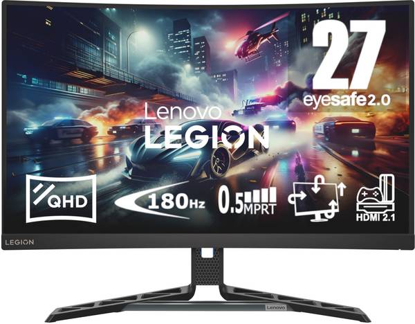 Lenovo 68.58 cm (27 inch) Curved Quad HD LED Backlit VA Panel with 99% sRGB, 1500R Curvature, 3Wx2 Speakers, 2xHDMI 2.1 TMDS, 1xDP 1.4, Tilt/Swivel/Pi...