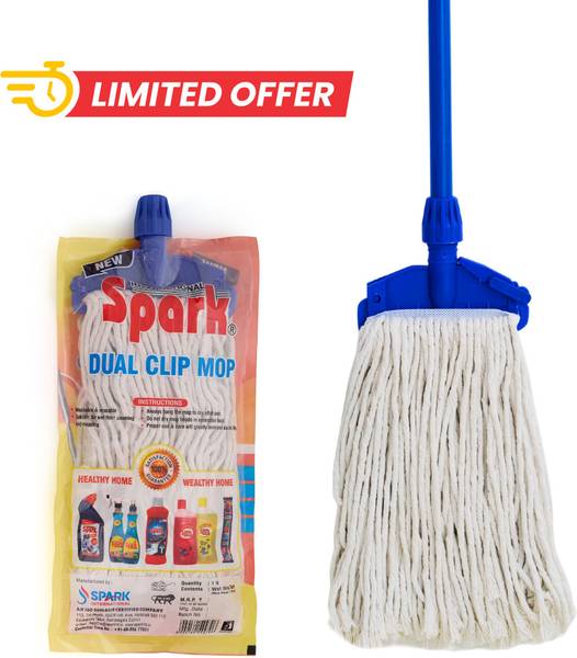 Spark International Dual Clip Mop | 100% Pure Cotton | Stainless Steel Handle | Easy Floor Cleaning Mop Set