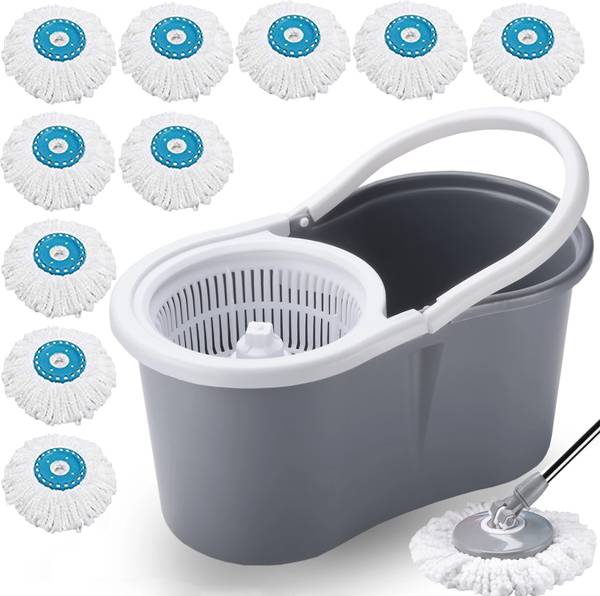 V-MOP Premium Grey Classic Spin Bucket Mop with 10 Head (6 Months are Warranty on Rod) Mop Set