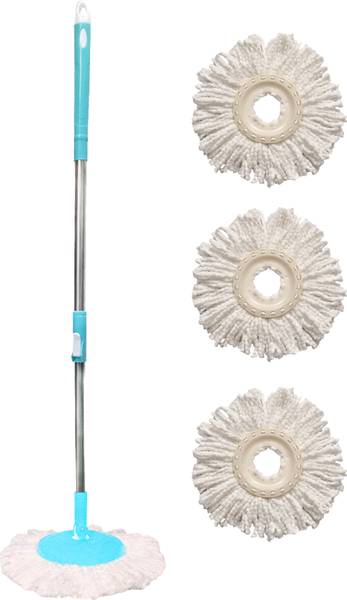 Pranay's Kleanup Eco Spin Mop-Rod Stick, Mop Head And 3 Refill - Wet & Dry 360 Mops Pocha Mop Rod