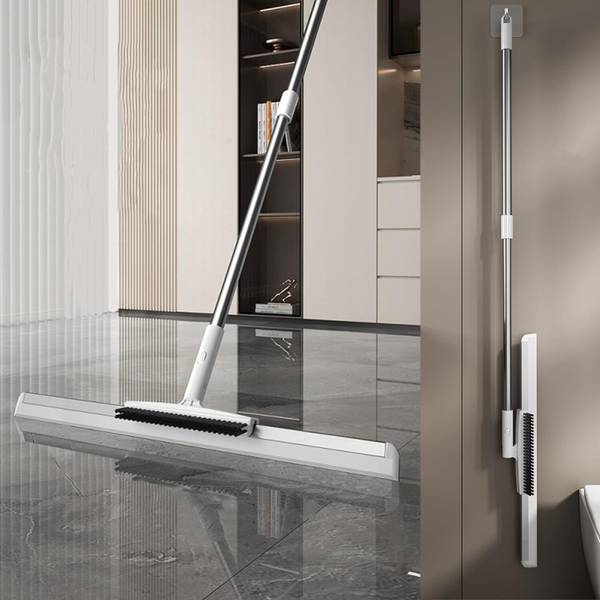 MAAUVTOR 2 in 1 Bathroom Floor Cleaner Brush Wiper Magic Broom Scraper Scrubbing Squeegee Microfibre Wet and Dry Brush