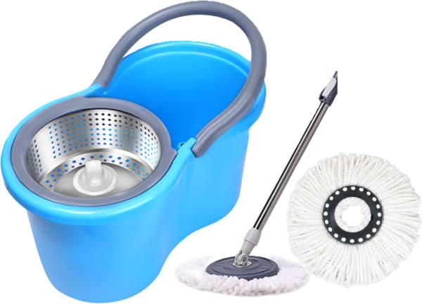 JSN Premium Steel Basket 360 Self Spin with Rotating Head with 1 extra refill Mop Set