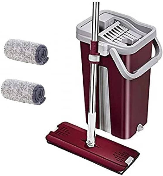 V2H Fuchsia Flat Mop and Bucket set Mop With 2 soft Refill Pads & handle Flat Mop