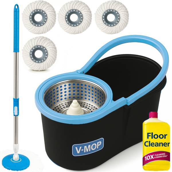 V-MOP Classic Steel Bucket 360 Self Spin Floor Cleaning Mop-L11 Mop Set, Cleaning Wipe, Mop