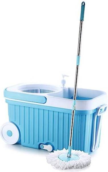 N H Enterprise ABS Plastic Mop Bucket with Wheel, Wringer Basket and Soap Dispenser Mop