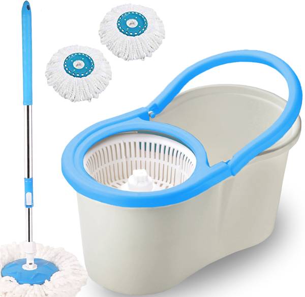V-MOP Premium White Classic Spin Bucket Mop - 360 Degree Self Spin Magic Floor Cleaning Mop Set, Mop, Cleaning Wipe, Bucket, Dustbin, Mop-M28 Wet & Dr...