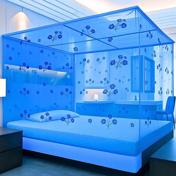 SR ENTERPRISE HDPE - High Density Poly Ethylene Adults Washable Flower Design Light Blue Color Double Bed ( 6'x7' ft) Mosquito Net