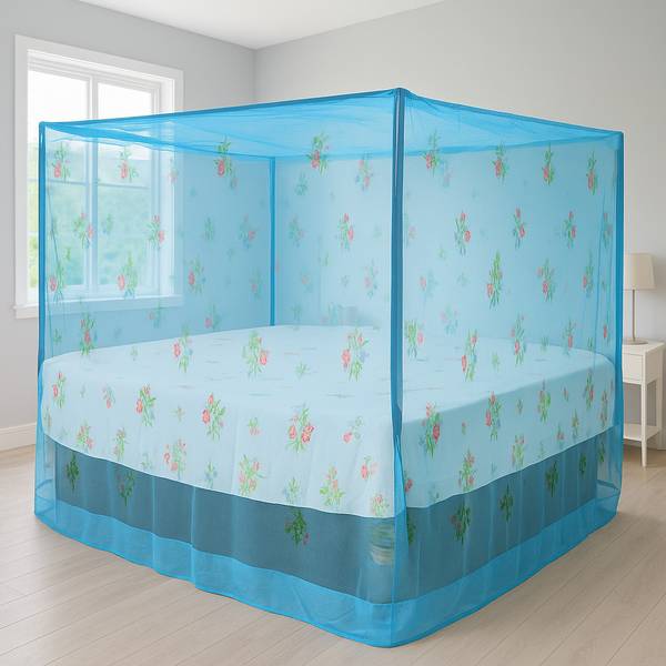 SR ENTERPRISE HDPE - High Density Poly Ethylene Adults Washable Flower Printed Blue Color Double Bed (6'x7'-Ft ) Mosquito Net
