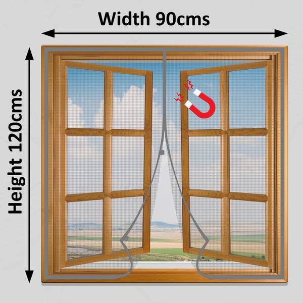 Lifekrafts Polyester Adults Washable Polyester MAGNETIC WINDOW MOSQUITO NET Grey Mosquito Net