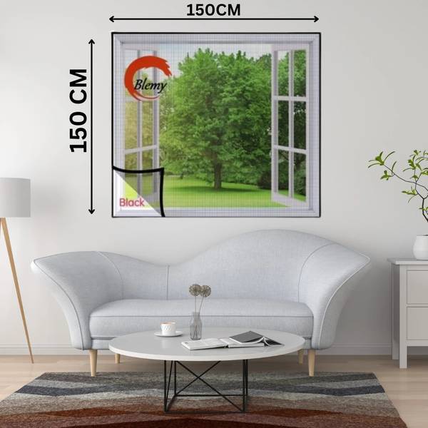 BLEMY Polyester Adults Washable Mosquito Net For Window With Self Adhesive HookS & Loop Tape Size- 150X150CM Mosquito Net