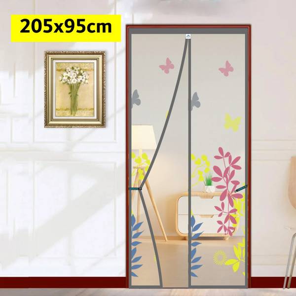 Lifekrafts Polyester Adults Washable Door Mosquito Net with Magnets | Color Floral Pattern with Grey Background | Mosquito Net