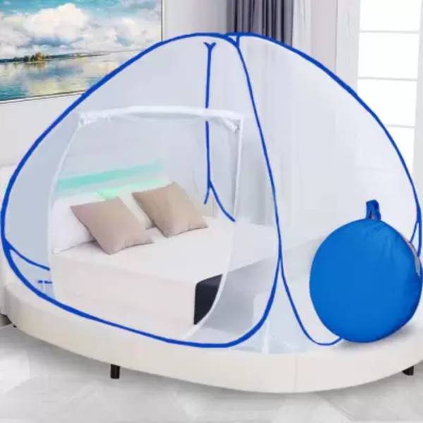 LA VERNE Polyester Adults Washable King size foldable Mosquito Net Tent style Bllue Mosquito Net