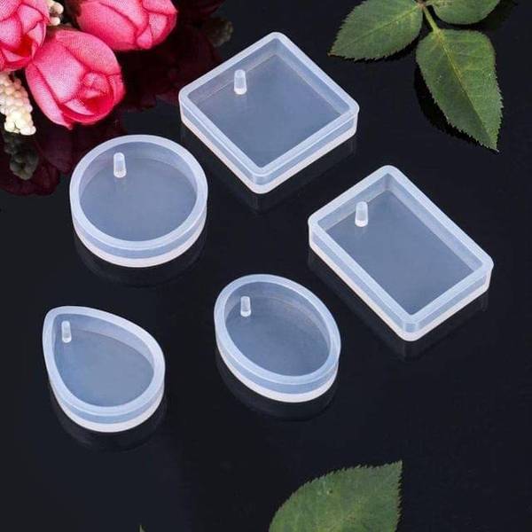 Ditya Crafts Silicone Fondant & Gum paste Mould Jewelry Casting Molds, 5 Styles Pendant Resin Moulds with Hanging Hole for Resin Jewelry, Keychain, Pe...
