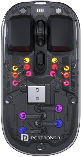 Portronics Toad 5 Transparent Wireless Mouse, Bluetooth & 2.4 GHz, Rechargeable, RGB Light Wireless Optical Mouse