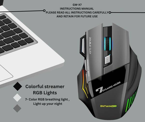 ENTWINO GW-X7- GREY WIRELSS GAMING MOUSE Wireless Right Handed Optical Gaming Mouse with Bluetooth