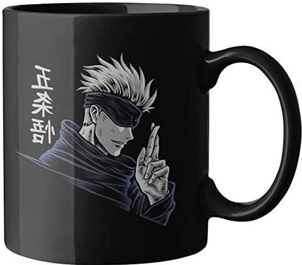 craft maniacs GOJO SATORU GANGSTA LOOK PRINTED 330 ML BLACK MUG FOR GOJO SATORU ANIME LOVERS Porcelain Coffee Mug